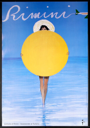a poster of a woman holding a yellow circle in the water