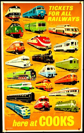 a poster of different trains