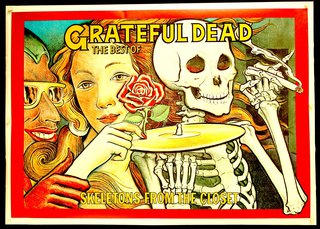 a poster with skeletons and a rose