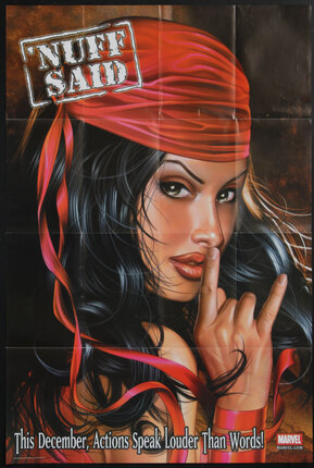 a poster of a woman with a red bandana