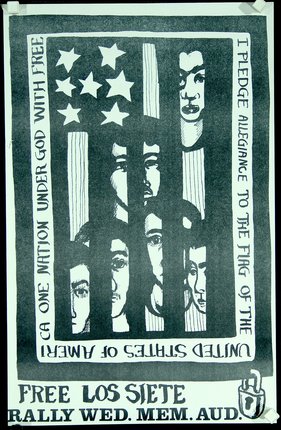 a poster with a group of people behind bars
