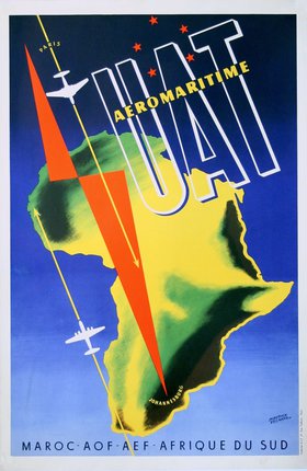 a poster of an airplane flying over the map