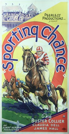 a poster with a jockey riding a horse