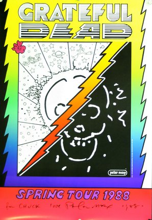 a poster with a cartoon of a man with lightning bolt