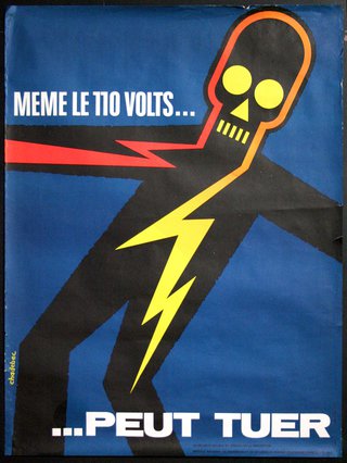 a poster with a skull and lightning bolt