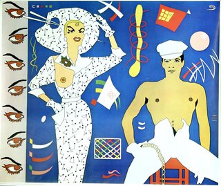 a man and woman in white and blue clothes