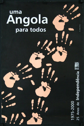 a black and white poster with hand prints