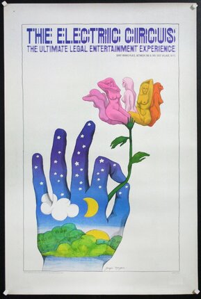 a poster with a hand holding a flower made of nude women