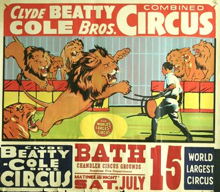 a circus poster with lions running