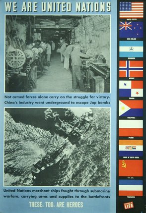 a poster with flags and pictures of soldiers