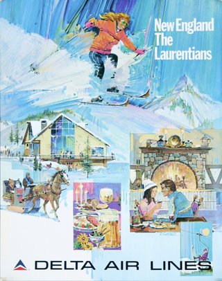 a poster with a man skiing