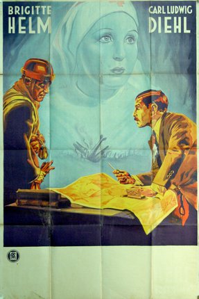 a poster of a man and a man looking at a map