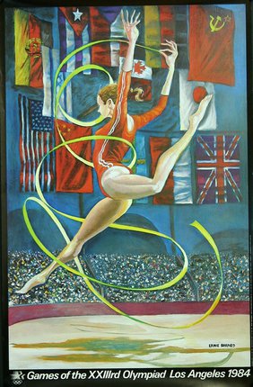 a painting of a woman doing gymnastics