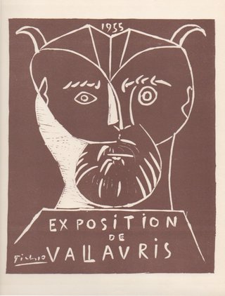 a brown and white poster with a man's face