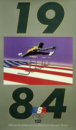a poster of a runner jumping over a hurdle