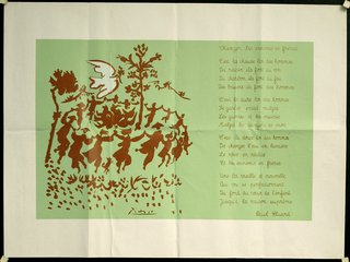 a green and white poster with brown silhouettes