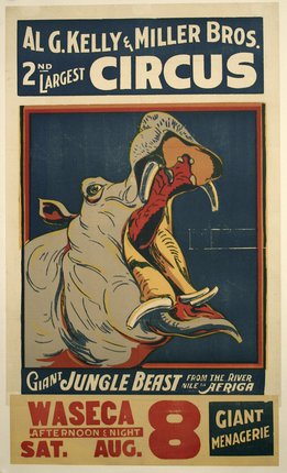 a poster of a hippo with Grand Guignol in the background