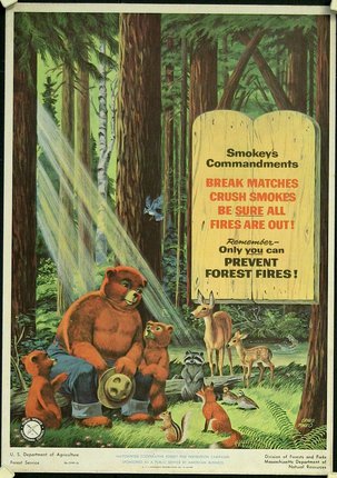 Smokey the Bear Prevent Wildfires 1960 Vintage Travel Poster Print 