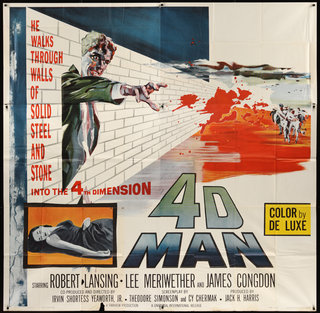 a movie poster with a man pointing at a wall