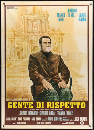 a poster of a man with a bubble gum in his mouth