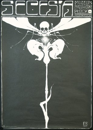 a poster with a skull and wings