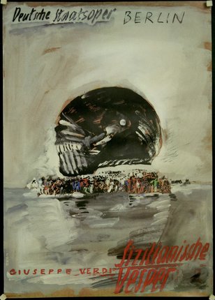 a painting of a skull on water