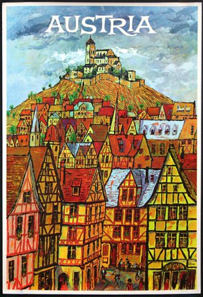 a painting of a town on a hill