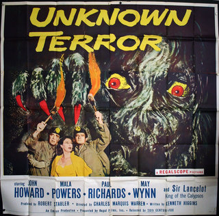 a movie poster with a group of people pointing at a monster