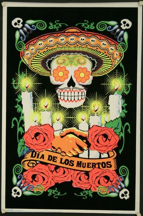 a poster with a skull and flowers