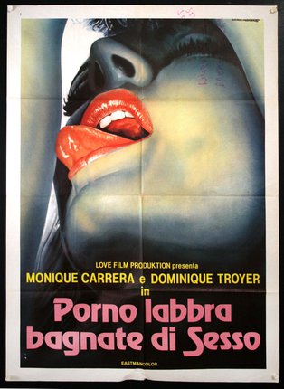 a movie poster of a woman licking lips