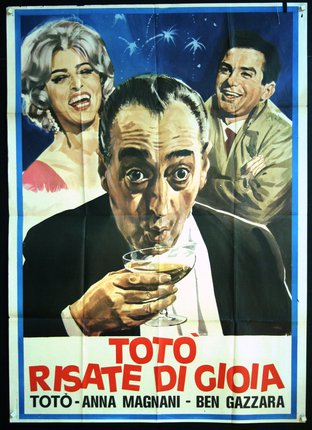 a poster of a man drinking a glass of wine