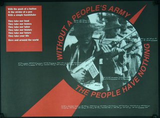 a poster with a picture of soldiers holding guns