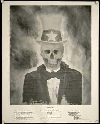 a poster of a skeleton wearing a hat