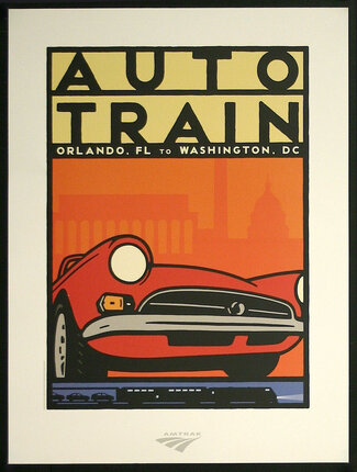 a poster with a red car