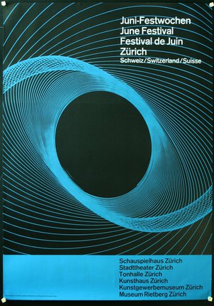 a poster with a blue circle