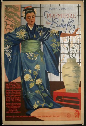 a poster of a woman wearing a blue kimono