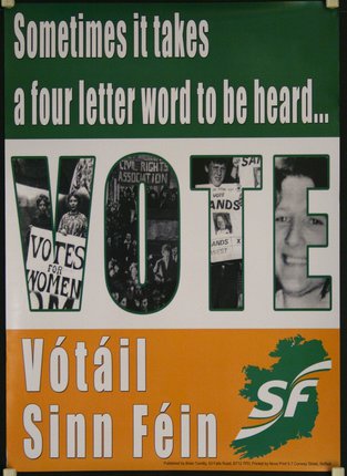 a poster with a green and white background