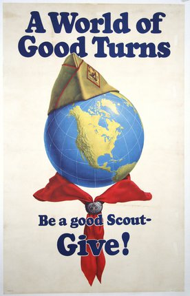 a poster with a globe wearing a hat and scarf