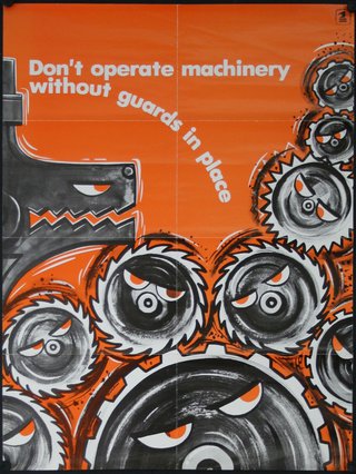 a poster with a cartoon of gears