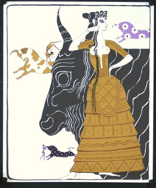 a woman in a dress with a cow and cows