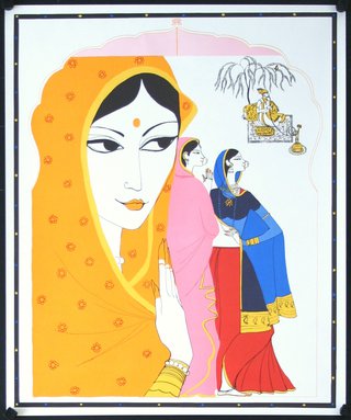 a painting of women in colorful clothes