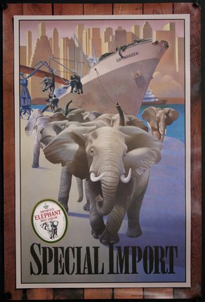 a poster of elephants and a ship