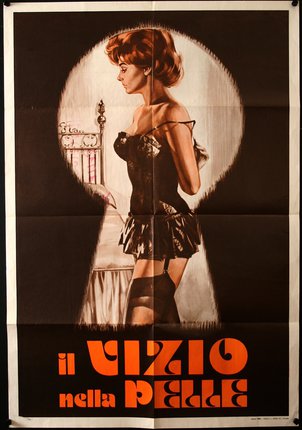 a poster of a woman in a black and white outfit