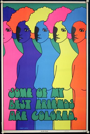 a poster with colorful faces