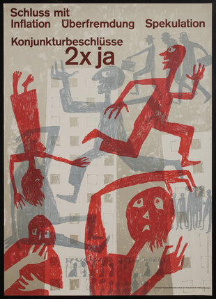 a poster with red figures and text