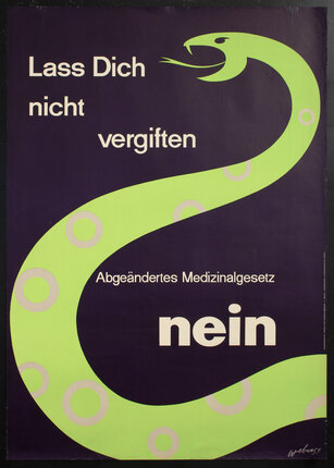 a poster with a snake and white text