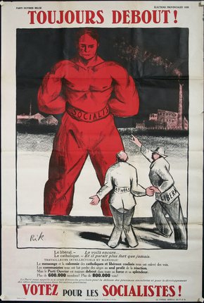 a poster of a man in red and black