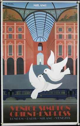 a poster of two white pigeons kissing