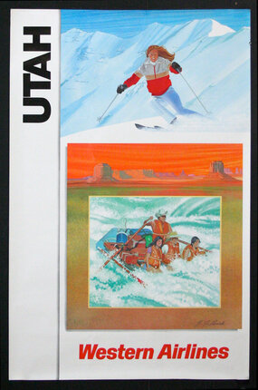 a poster of a skier and a group of people