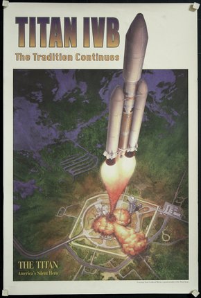 a poster with a rocket launching